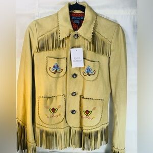 Vintage Ralph Lauren Country beaded fringe deerskin leather jacket Brand new.